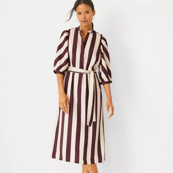 Ann Taylor Striped Balloon Sleeve Midi Dress | Size Small - Picture 3 of 13